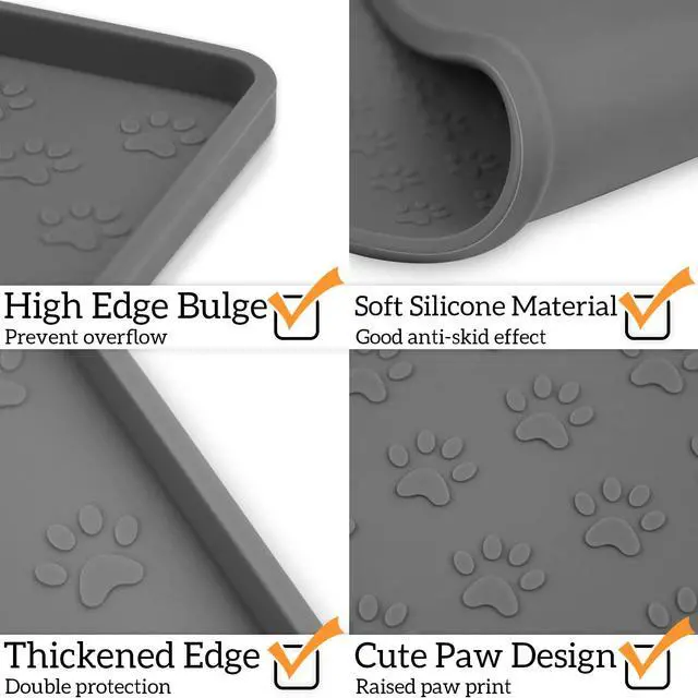 Alt view image 4 of 7 - Pet Placemat for Dog and Cat, Mat for Prevent Food and Water Overflow, Suitable for Small, Medium and Big Pet, 18" 12", Grey, Silicone