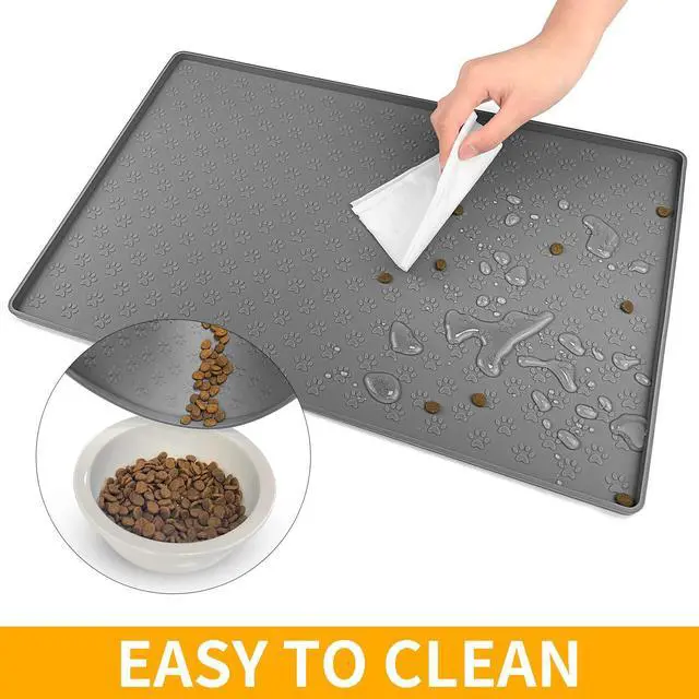 Alt view image 7 of 7 - Pet Placemat for Dog and Cat, Mat for Prevent Food and Water Overflow, Suitable for Small, Medium and Big Pet, 18" 12", Grey, Silicone