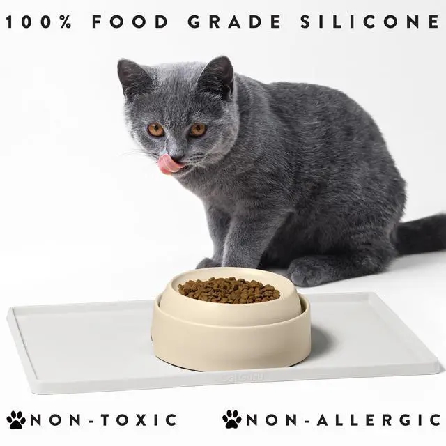 Alt view image 6 of 6 - Cat Food Mat, Small & Large Pet Feeding Mat, 100% Waterproof Cat Placemat for Food and Water, Silicone Mats for Cats Bowls, Non-Slip Mat for Pet Bowl or Fountain (Small, Marshmallow)