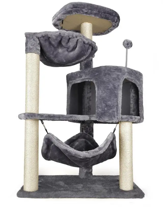 Alt view image 2 of 7 - Cat Tree with Cat Condo and Big Hammock, Grey