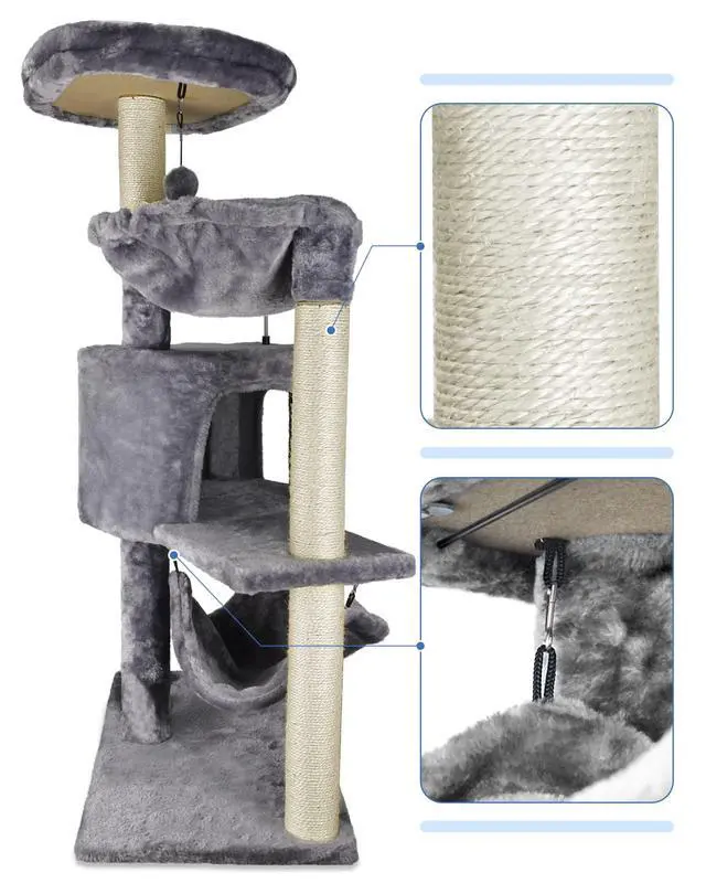 Alt view image 5 of 7 - Cat Tree with Cat Condo and Big Hammock, Grey