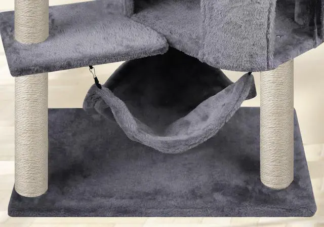 Alt view image 6 of 7 - Cat Tree with Cat Condo and Big Hammock, Grey