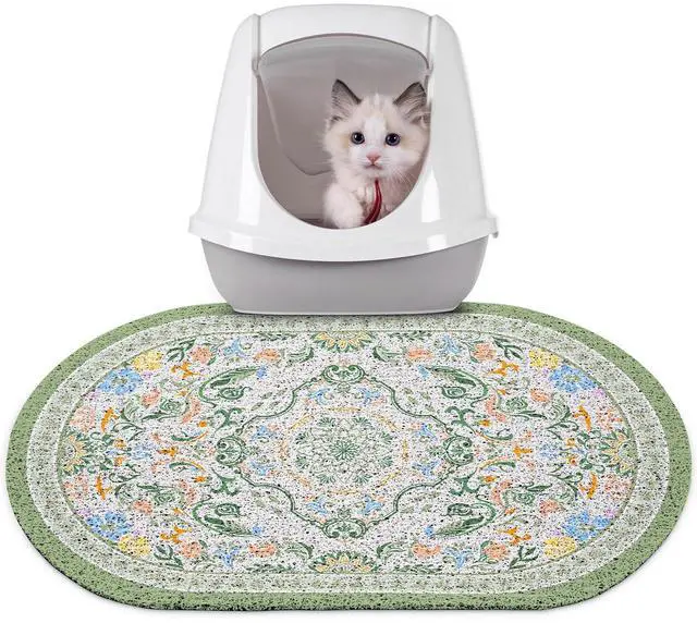 Main image of Cat Litter Mat, 24" x 15" Litter Box Mat Rug with Non-Slip Bottom,Urine and Water Proof, Easy to Clean Cat Supplies Essentials for Indoor Kitty Kitten Floor, Bean-Green M