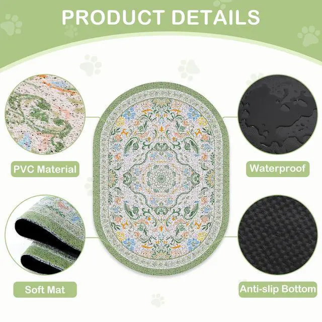 Alt view image 3 of 7 - Cat Litter Mat, 24" x 15" Litter Box Mat Rug with Non-Slip Bottom,Urine and Water Proof, Easy to Clean Cat Supplies Essentials for Indoor Kitty Kitten Floor, Bean-Green M