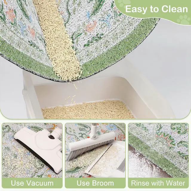 Alt view image 4 of 7 - Cat Litter Mat, 24" x 15" Litter Box Mat Rug with Non-Slip Bottom,Urine and Water Proof, Easy to Clean Cat Supplies Essentials for Indoor Kitty Kitten Floor, Bean-Green M