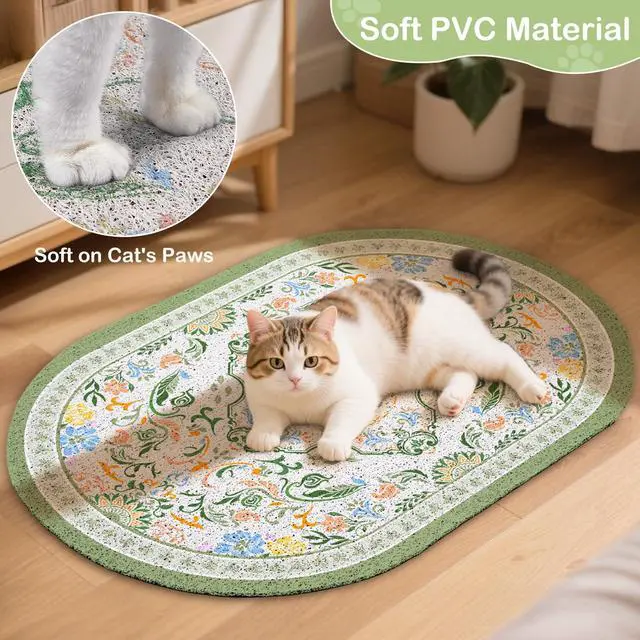 Alt view image 5 of 7 - Cat Litter Mat, 24" x 15" Litter Box Mat Rug with Non-Slip Bottom,Urine and Water Proof, Easy to Clean Cat Supplies Essentials for Indoor Kitty Kitten Floor, Bean-Green M