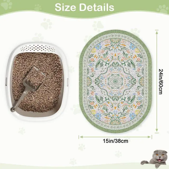 Alt view image 6 of 7 - Cat Litter Mat, 24" x 15" Litter Box Mat Rug with Non-Slip Bottom,Urine and Water Proof, Easy to Clean Cat Supplies Essentials for Indoor Kitty Kitten Floor, Bean-Green M