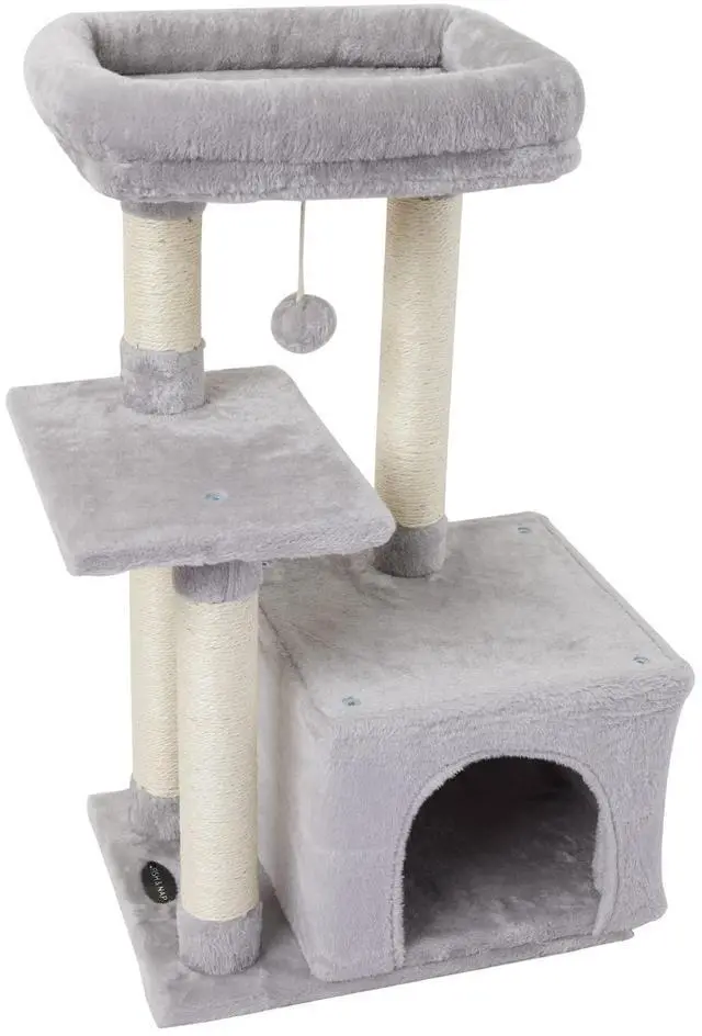 Main image of Cute Cat Tree Kitten Cat Tower for Indoor Cat Condo Sisal Scratching Posts with Jump Platform Cat Furniture Activity Center Play House Grey