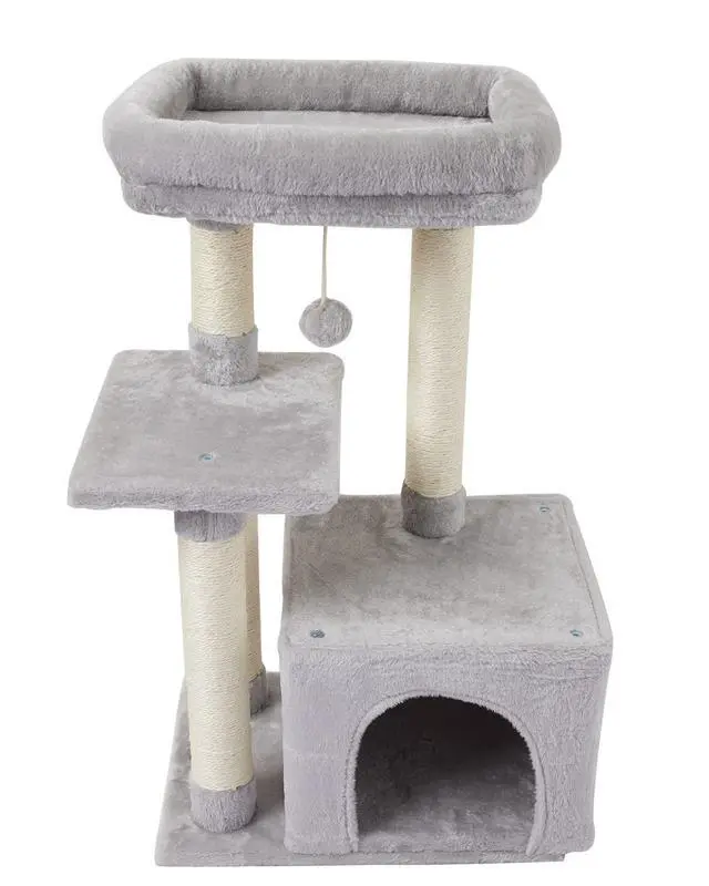 Alt view image 2 of 7 - Cute Cat Tree Kitten Cat Tower for Indoor Cat Condo Sisal Scratching Posts with Jump Platform Cat Furniture Activity Center Play House Grey