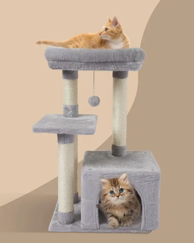 Alt view image 3 of 7 - Cute Cat Tree Kitten Cat Tower for Indoor Cat Condo Sisal Scratching Posts with Jump Platform Cat Furniture Activity Center Play House Grey