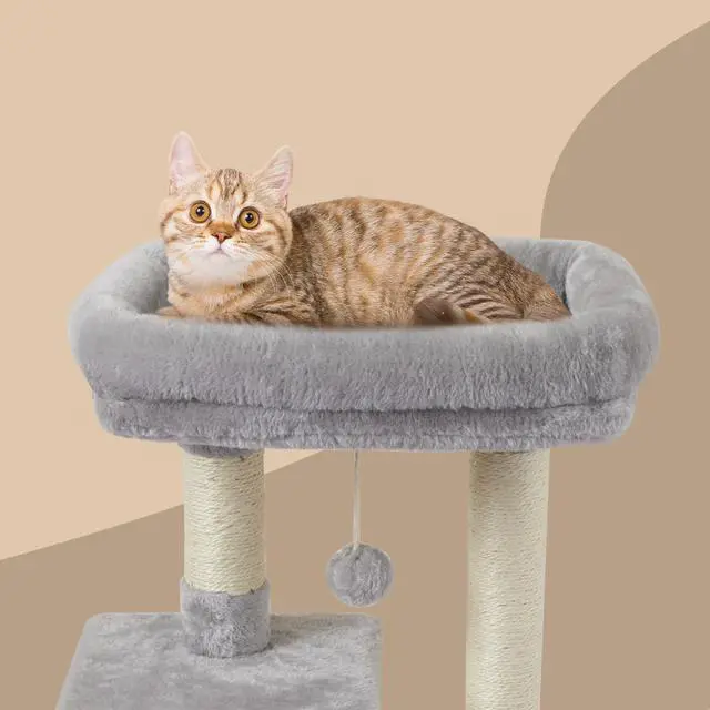 Alt view image 5 of 7 - Cute Cat Tree Kitten Cat Tower for Indoor Cat Condo Sisal Scratching Posts with Jump Platform Cat Furniture Activity Center Play House Grey