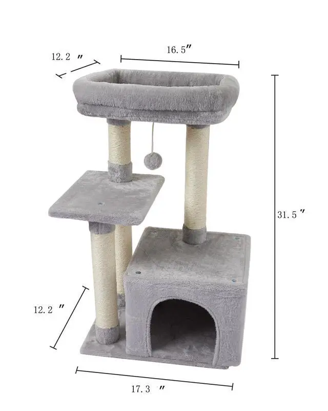 Alt view image 7 of 7 - Cute Cat Tree Kitten Cat Tower for Indoor Cat Condo Sisal Scratching Posts with Jump Platform Cat Furniture Activity Center Play House Grey