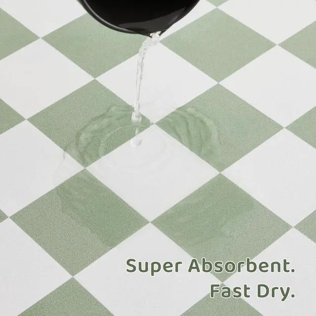 Alt view image 5 of 7 - Checkered Dog Feeding Mat, Absorbent Mats for Dog Food and Water Bowl, Dispenser, Retro Modern Aesthetic Sage Green Checkerboard Pet Placemat for Dogs, Cats, Puppy Accessories, 12" X19