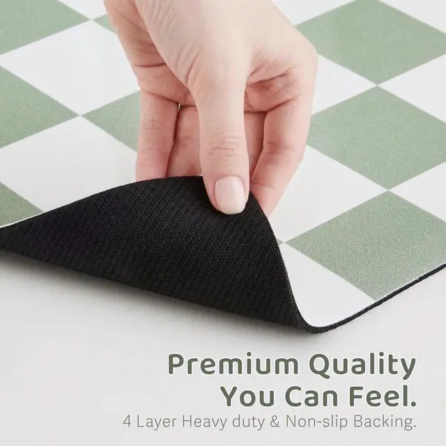 Alt view image 6 of 7 - Checkered Dog Feeding Mat, Absorbent Mats for Dog Food and Water Bowl, Dispenser, Retro Modern Aesthetic Sage Green Checkerboard Pet Placemat for Dogs, Cats, Puppy Accessories, 12" X19