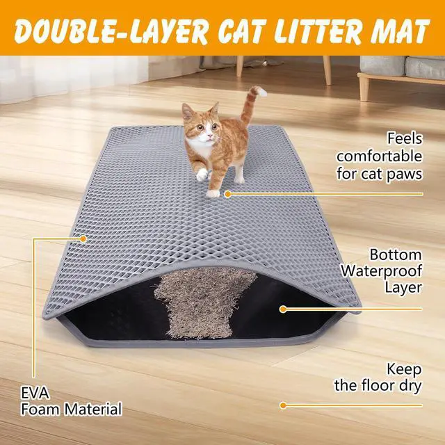 Alt view image 4 of 7 - Double Layer Cat Litter Mat, 24x15 Inch Waterproof Litters Box Mat, Non-Slip Cat Mat for Litter Box