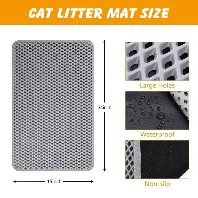 Alt view image 3 of 7 - Double Layer Cat Litter Mat, 24x15 Inch Waterproof Litters Box Mat, Non-Slip Cat Mat for Litter Box