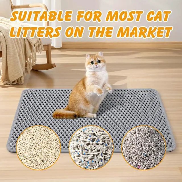Alt view image 6 of 7 - Double Layer Cat Litter Mat, 24x15 Inch Waterproof Litters Box Mat, Non-Slip Cat Mat for Litter Box