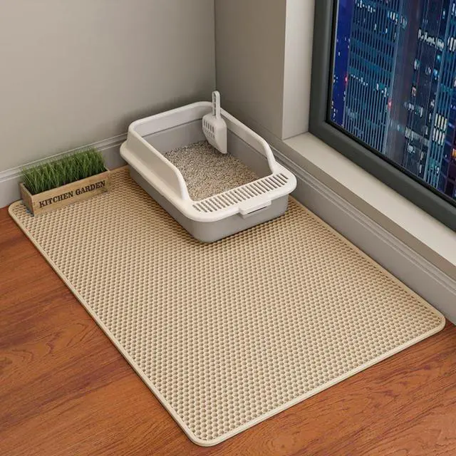 Main image of Cat Litter Mat, 45x26/35x24/30x22/24x18 Inch Double Layer Cat Litter Box Mat, EVA Non-Slip, Waterproof Urine Proof Cat Litter Catcher Mat, Easy Clean Scatter Control (35x24 Inch, Khaki)