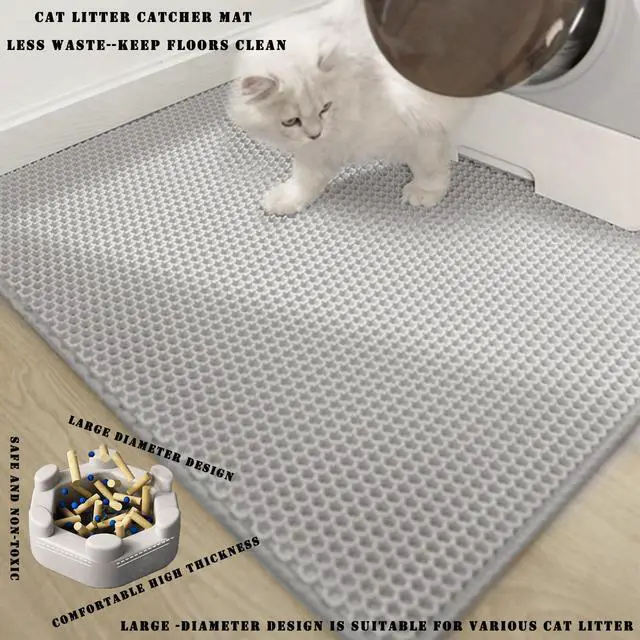 Alt view image 4 of 6 - Cat Litter Mat, 45x26/35x24/30x22/24x18 Inch Double Layer Cat Litter Box Mat, EVA Non-Slip, Waterproof Urine Proof Cat Litter Catcher Mat, Easy Clean Scatter Control (35x24 Inch, Khaki)