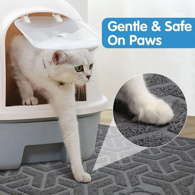 Alt view image 2 of 7 - Cat Litter Mat, Litter Trapping Mat Soft on Kitty Paws, Large Litter Box Mat 35" x 24" Scatter Control for Indoor Cats Waterproof and Extra Large Pretty Litters Carpet