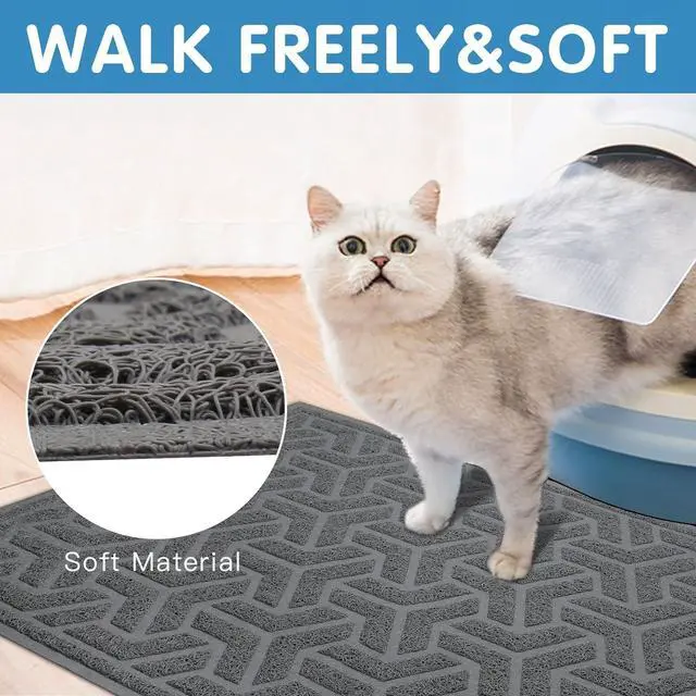Alt view image 7 of 7 - Cat Litter Mat, Litter Trapping Mat Soft on Kitty Paws, Large Litter Box Mat 35" x 24" Scatter Control for Indoor Cats Waterproof and Extra Large Pretty Litters Carpet