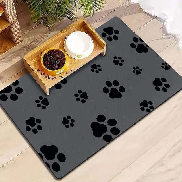 Main image of 18"×30" Dog Food Mat-Absorbent Dog Mat for Food and Water, No Stains Quick Dry Cat Food Bowl Mat with Footprints for Messy Drinkers,Dark Grey