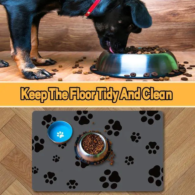 Alt view image 3 of 7 - 18"×30" Dog Food Mat-Absorbent Dog Mat for Food and Water, No Stains Quick Dry Cat Food Bowl Mat with Footprints for Messy Drinkers,Dark Grey