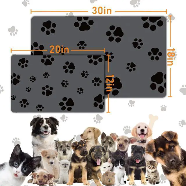 Alt view image 4 of 7 - 18"×30" Dog Food Mat-Absorbent Dog Mat for Food and Water, No Stains Quick Dry Cat Food Bowl Mat with Footprints for Messy Drinkers,Dark Grey