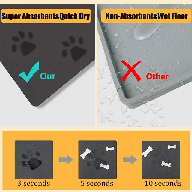 Alt view image 5 of 7 - 18"×30" Dog Food Mat-Absorbent Dog Mat for Food and Water, No Stains Quick Dry Cat Food Bowl Mat with Footprints for Messy Drinkers,Dark Grey