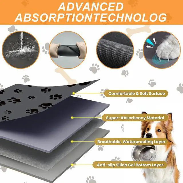Alt view image 6 of 7 - 18"×30" Dog Food Mat-Absorbent Dog Mat for Food and Water, No Stains Quick Dry Cat Food Bowl Mat with Footprints for Messy Drinkers,Dark Grey
