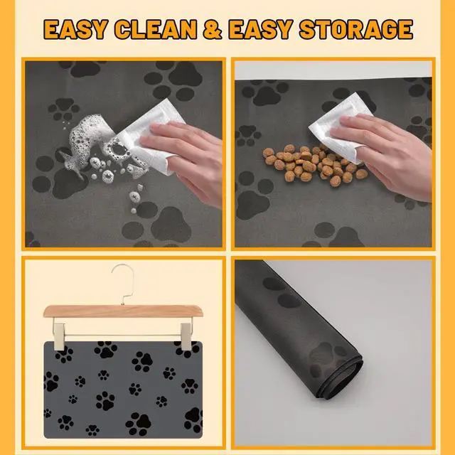 Alt view image 7 of 7 - 18"×30" Dog Food Mat-Absorbent Dog Mat for Food and Water, No Stains Quick Dry Cat Food Bowl Mat with Footprints for Messy Drinkers,Dark Grey
