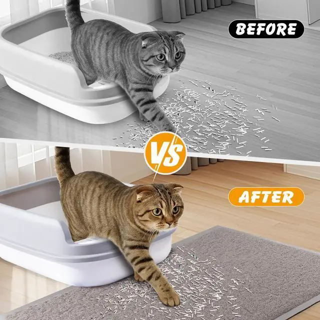 Alt view image 2 of 6 - Cat Litter Mat, 20x15 in Litters Box Mat Waterproof Non-Slip Easy to Clean Washable Trapping Mat for Kitty(Gray)