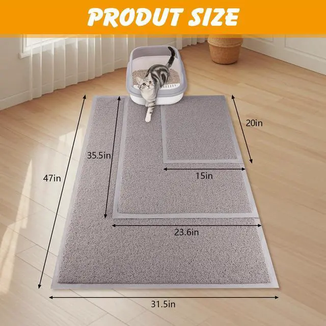 Alt view image 3 of 6 - Cat Litter Mat, 20x15 in Litters Box Mat Waterproof Non-Slip Easy to Clean Washable Trapping Mat for Kitty(Gray)