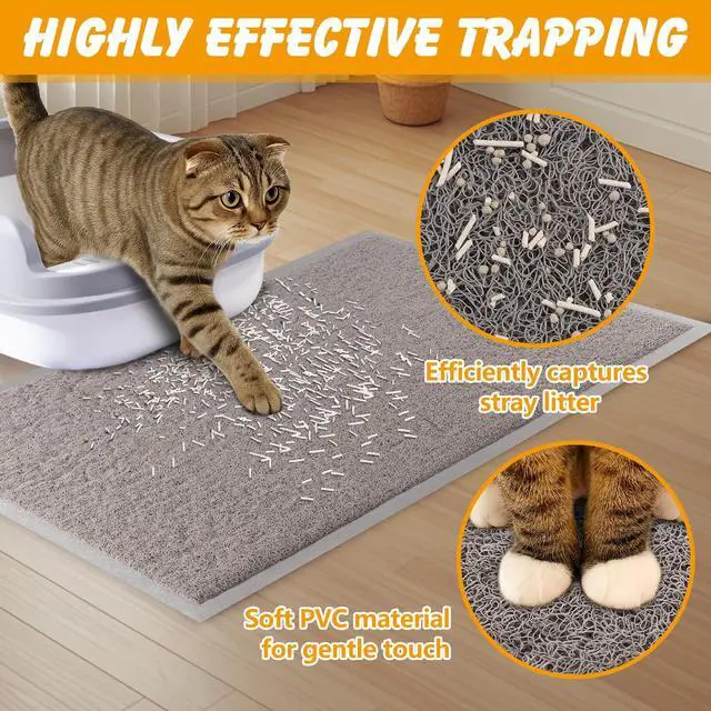 Alt view image 4 of 6 - Cat Litter Mat, 20x15 in Litters Box Mat Waterproof Non-Slip Easy to Clean Washable Trapping Mat for Kitty(Gray)