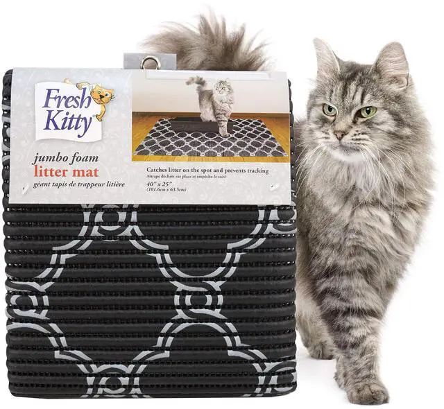 Main image of Durable XL Jumbo Foam Litter Box Mat No Phthalate, Water Resistant, Traps Litter from Box, Scatter Control, Easy Clean Mats Black & White 40"x 25", Black/White Quatrefoil (9036)