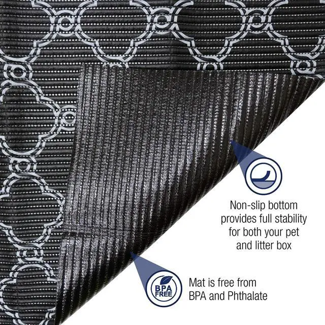 Alt view image 2 of 5 - Durable XL Jumbo Foam Litter Box Mat No Phthalate, Water Resistant, Traps Litter from Box, Scatter Control, Easy Clean Mats Black & White 40"x 25", Black/White Quatrefoil (9036)