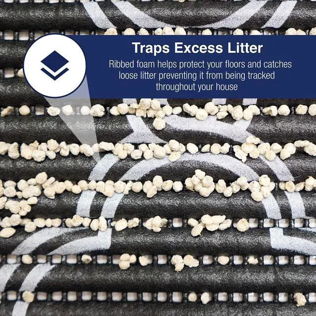 Alt view image 3 of 5 - Durable XL Jumbo Foam Litter Box Mat No Phthalate, Water Resistant, Traps Litter from Box, Scatter Control, Easy Clean Mats Black & White 40"x 25", Black/White Quatrefoil (9036)
