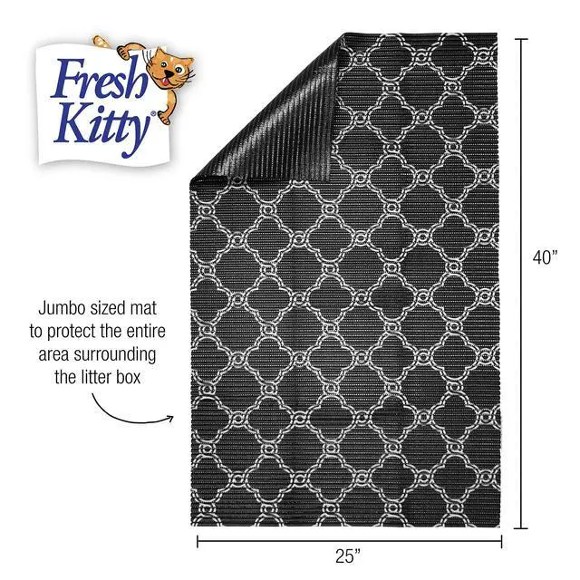 Alt view image 5 of 5 - Durable XL Jumbo Foam Litter Box Mat No Phthalate, Water Resistant, Traps Litter from Box, Scatter Control, Easy Clean Mats Black & White 40"x 25", Black/White Quatrefoil (9036)