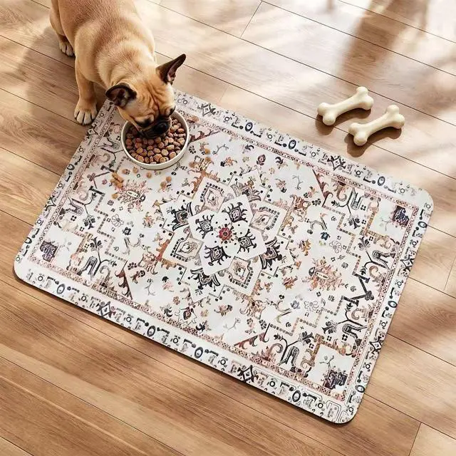 Alt view image 2 of 7 - Dog Feeding Mat, Super Absorbent Dog Mats for Food and Water Bowl, Non Slip Pet Placemat for Floors, No Stains Quick Dry Dispenser Mat for Dog and Cat (Beige, 20"x12")
