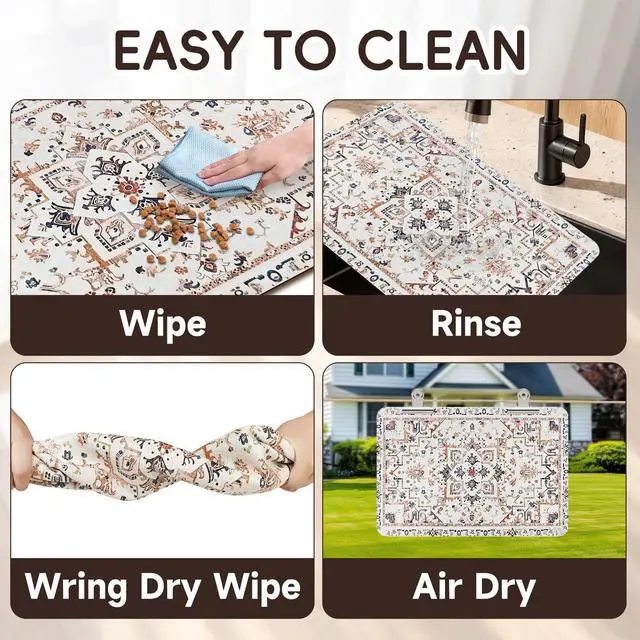 Alt view image 5 of 7 - Dog Feeding Mat, Super Absorbent Dog Mats for Food and Water Bowl, Non Slip Pet Placemat for Floors, No Stains Quick Dry Dispenser Mat for Dog and Cat (Beige, 20"x12")