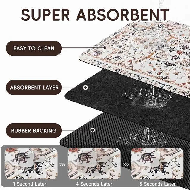Alt view image 7 of 7 - Dog Feeding Mat, Super Absorbent Dog Mats for Food and Water Bowl, Non Slip Pet Placemat for Floors, No Stains Quick Dry Dispenser Mat for Dog and Cat (Beige, 20"x12")