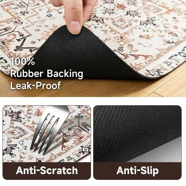 Alt view image 6 of 7 - Dog Feeding Mat, Super Absorbent Dog Mats for Food and Water Bowl, Non Slip Pet Placemat for Floors, No Stains Quick Dry Dispenser Mat for Dog and Cat (Beige, 20"x12")