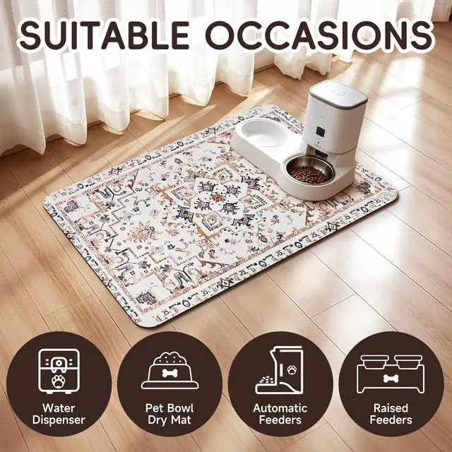 Alt view image 3 of 7 - Dog Feeding Mat, Super Absorbent Dog Mats for Food and Water Bowl, Non Slip Pet Placemat for Floors, No Stains Quick Dry Dispenser Mat for Dog and Cat (Beige, 20"x12")