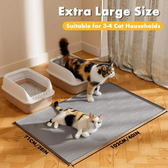Alt view image 7 of 7 - Silicone Cat Litter Trapping Mat, 40''x28'' Extra Large Cat Litter Mat, Easy to Clean & Soft on Kitty Paws, Waterproof Kitty Litter Pads for Indoor Cats, Light Gray