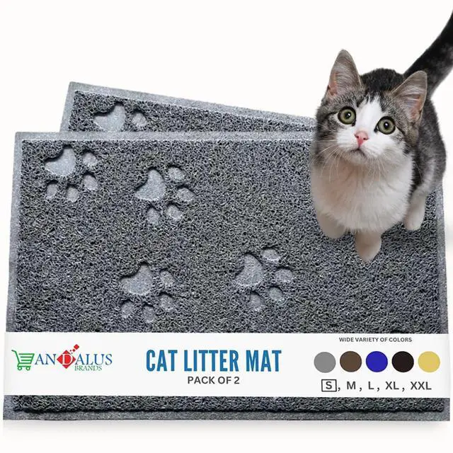 Main image of Small Cat Litter Mat, Pack of 2 - Waterproof, Non-Slip & Easy to Clean Cat Litter Box Mat for Extra Efficient Pet Litter-Trapping, Grey (15.75 X 11.75)