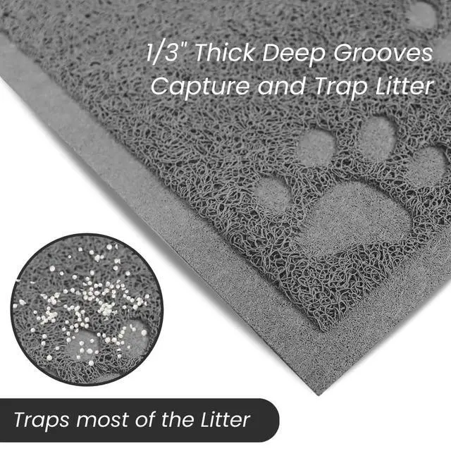 Alt view image 4 of 7 - Small Cat Litter Mat, Pack of 2 - Waterproof, Non-Slip & Easy to Clean Cat Litter Box Mat for Extra Efficient Pet Litter-Trapping, Grey (15.75 X 11.75)