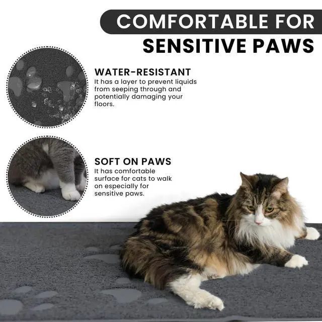 Alt view image 5 of 7 - Small Cat Litter Mat, Pack of 2 - Waterproof, Non-Slip & Easy to Clean Cat Litter Box Mat for Extra Efficient Pet Litter-Trapping, Grey (15.75 X 11.75)