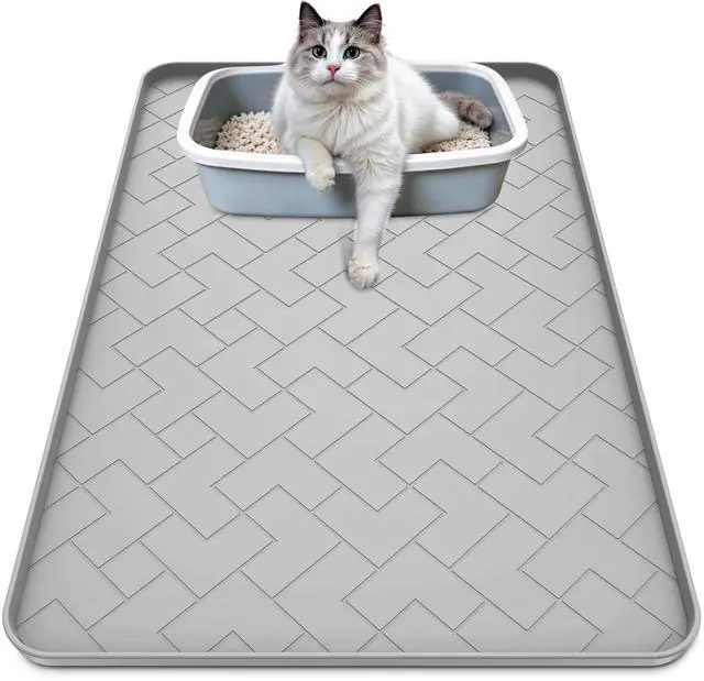 Main image of Silicone Cat Litter Mat for litter box Large 34" X 22"-Easy to Clean Cat Litter Trapping Mat, Waterproof, urine-proof and non-slip to keep the floor clean and tidyGray