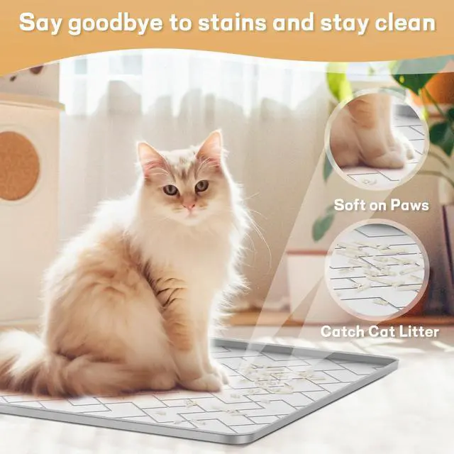 Alt view image 2 of 7 - Silicone Cat Litter Mat for litter box Large 34" X 22"-Easy to Clean Cat Litter Trapping Mat, Waterproof, urine-proof and non-slip to keep the floor clean and tidyGray