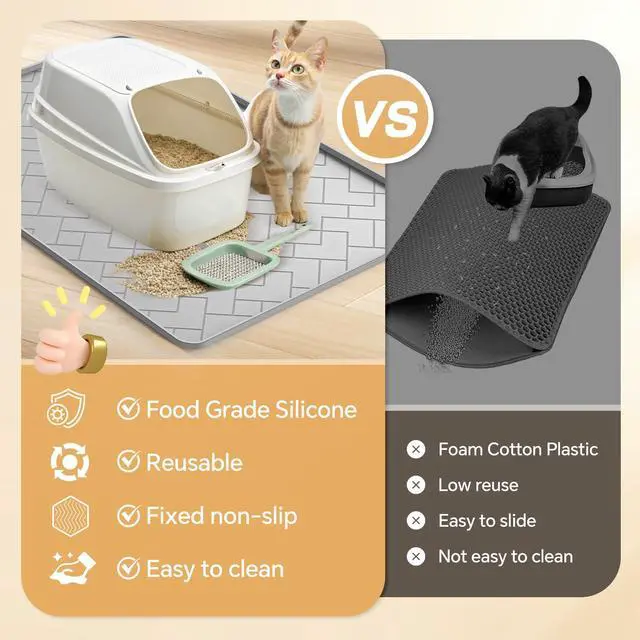 Alt view image 3 of 7 - Silicone Cat Litter Mat for litter box Large 34" X 22"-Easy to Clean Cat Litter Trapping Mat, Waterproof, urine-proof and non-slip to keep the floor clean and tidyGray